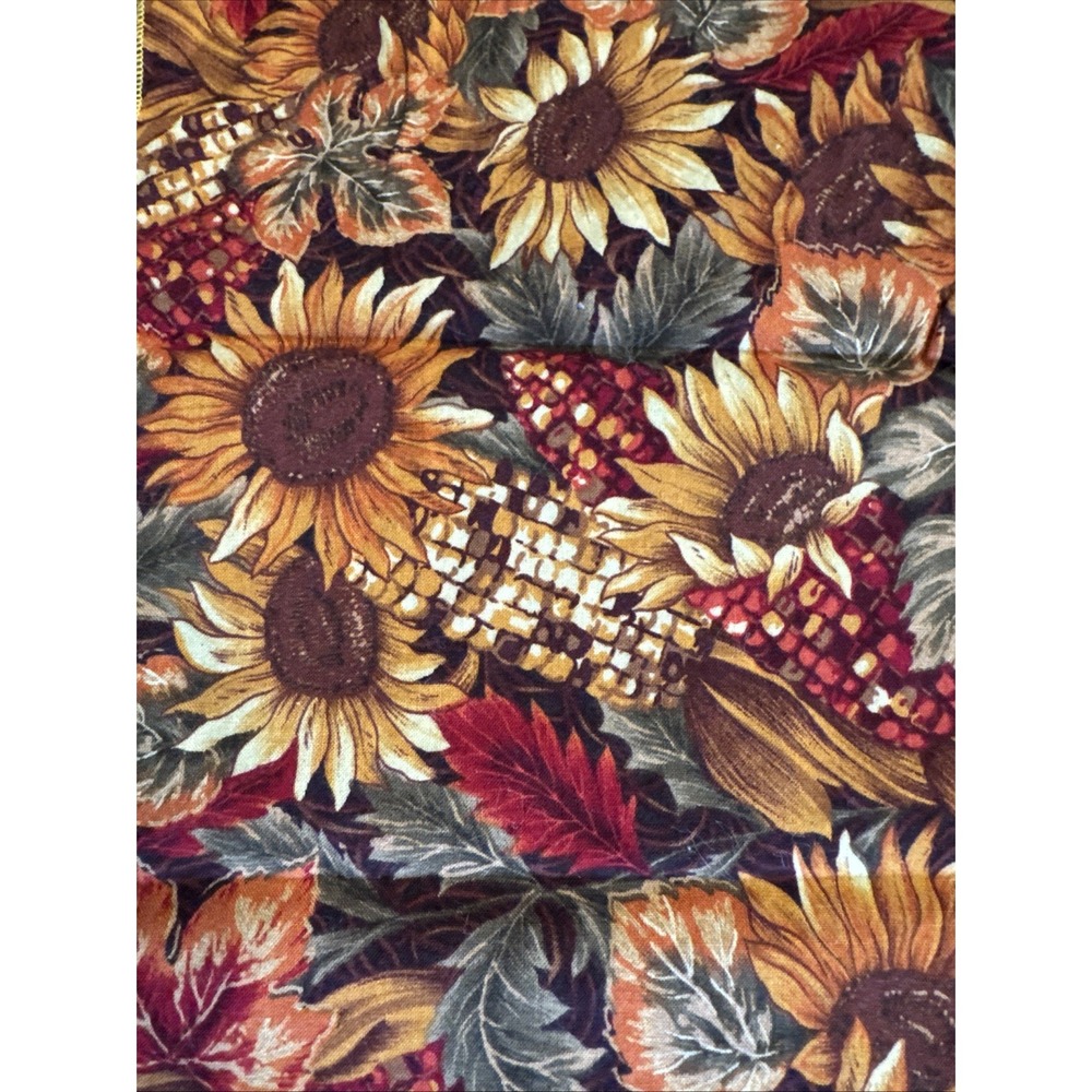 Vintage 70s Cloth Napkins Fall Autumn Sunflower Leaves Print Set 6 Cotton Fabric